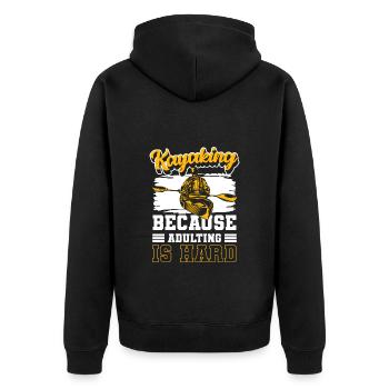 Rudern Wasser Sport Rudersport - Unisex Premium Bio Zip Hoodie - Schwarz - Hinten - Nico (187cm)