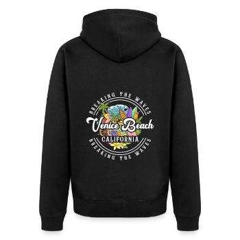 Urlaub Wellen Surfen Sandstrand - Unisex Premium Bio Zip Hoodie - Schwarz - Hinten - Nico (187cm)