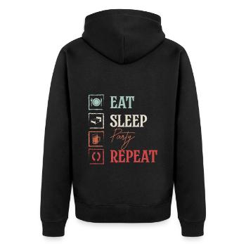 Feier Saufen Lustig Bier - Unisex Premium Bio Zip Hoodie - Schwarz - Hinten - Nico (187cm)