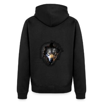 Wolf Wölfe Tiere Geschenk Kunst Tiermotiv - Unisex Premium Bio Zip Hoodie - Schwarz - Hinten - Nico (187cm)
