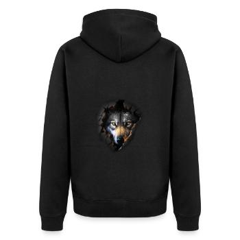 Wolf Wölfe Tiere Geschenk Kunst Tiermotiv - Unisex Premium Bio Zip Hoodie - Schwarz - Hinten - Nico (187cm)