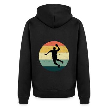Handballspieler Retro Vintage 80er Jahre Stil Handballer - Unisex Premium Bio Zip Hoodie - Schwarz - Hinten - Nico (187cm)