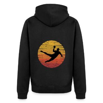 Handballspieler Retro Vintage 80er Jahre Stil Handballer - Unisex Premium Bio Zip Hoodie - Schwarz - Hinten - Nico (187cm)