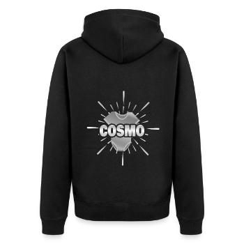 Geschenk für Cosmo - Unisex Premium Bio Zip Hoodie - Schwarz - Hinten - Nico (187cm)