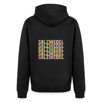 salzwedel - Unisex Premium Bio Zip Hoodie - Schwarz - Hinten - Nico (187cm)