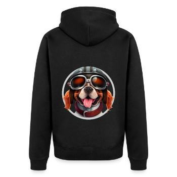 Biker Hund Motorrad Helm Motorradfahrer Kopf - Unisex Premium Bio Zip Hoodie - Schwarz - Hinten - Nico (187cm)