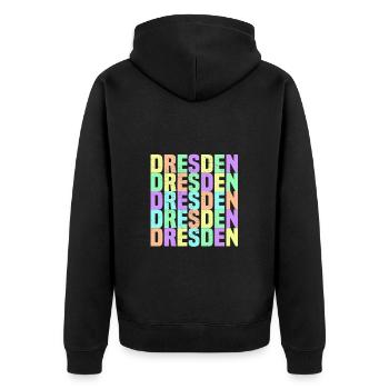 Dresden Regenbogen - Unisex Premium Bio Zip Hoodie - Schwarz - Hinten - Nico (187cm)