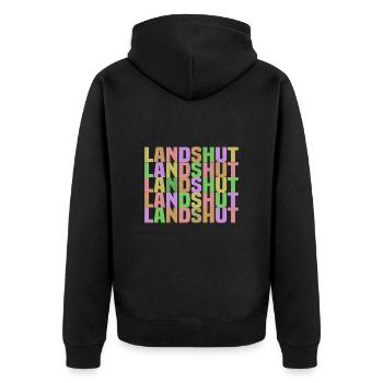 Landshut bunt - Unisex Premium Bio Zip Hoodie - Schwarz - Hinten - Nico (187cm)