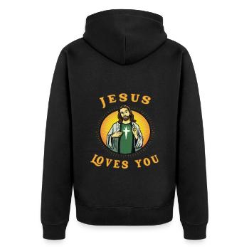 Jesus Gott Christus Religion Bibel christ - Unisex Premium Bio Zip Hoodie - Schwarz - Hinten - Nico (187cm)