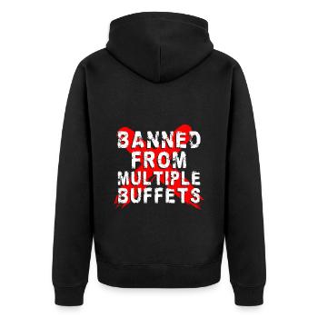 Büfett Menü Verpflegung Köstlichkeiten - Unisex Premium Bio Zip Hoodie - Schwarz - Hinten - Nico (187cm)