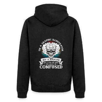 Designerin Grafik Grafiker - Unisex Premium Bio Zip Hoodie - Schwarz - Hinten - Nico (187cm)