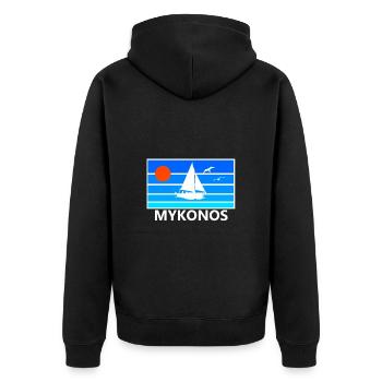 Griechenland Insel Mykonos - Unisex Premium Bio Zip Hoodie - Schwarz - Hinten - Nico (187cm)