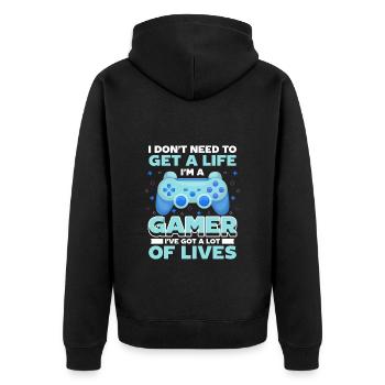 Gamer Gaming Turnier Controller - Unisex Premium Bio Zip Hoodie - Schwarz - Hinten - Nico (187cm)