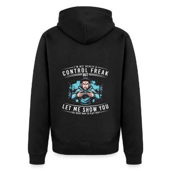 E-Sport Zocken Turnier Games - Unisex Premium Bio Zip Hoodie - Schwarz - Hinten - Nico (187cm)