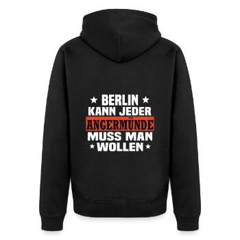 Angermünde - Unisex Premium Bio Zip Hoodie - Schwarz - Hinten - Nico (187cm)