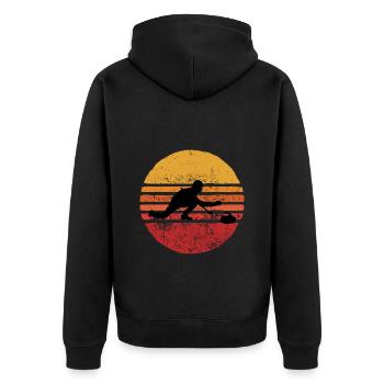 Stone Curling Wintersport 80er Jahre Stil Retro Vintage - Unisex Premium Bio Zip Hoodie - Schwarz - Hinten - Nico (187cm)