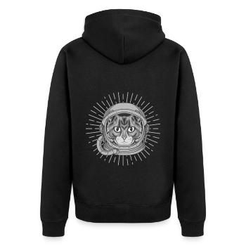 Katze Raumfahrer - Unisex Premium Bio Zip Hoodie - Schwarz - Hinten - Nico (187cm)