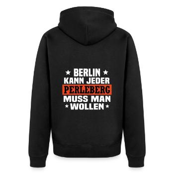 Perleberg - Unisex Premium Bio Zip Hoodie - Schwarz - Hinten - Nico (187cm)