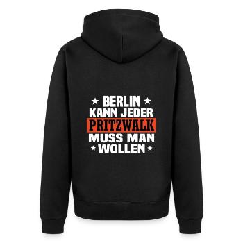 Pritzwalk - Unisex Premium Bio Zip Hoodie - Schwarz - Hinten - Nico (187cm)