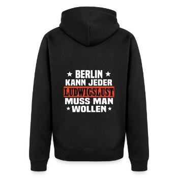 Ludwigslust - Unisex Premium Bio Zip Hoodie - Schwarz - Hinten - Nico (187cm)