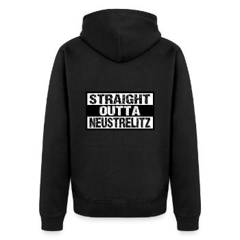 Neustrelitz - Unisex Premium Bio Zip Hoodie - Schwarz - Hinten - Nico (187cm)