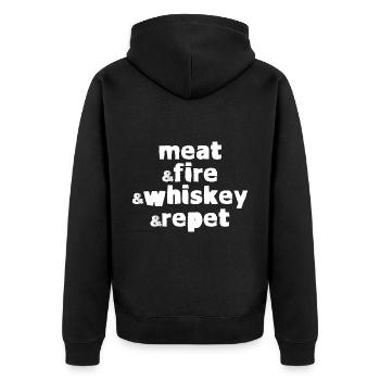 Meat And Fire And Whiskey And Repeat 4 - Unisex Premium Organic Zip Hoodie - black - Back - Nico (187cm)