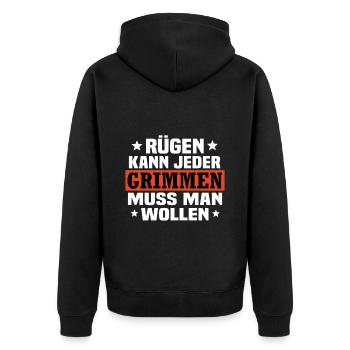 grimmen Vorpommern - Unisex Premium Bio Zip Hoodie - Schwarz - Hinten - Nico (187cm)