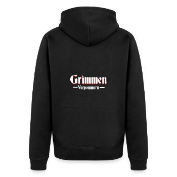 grimmen altdeutsche Schrift - Unisex Premium Bio Zip Hoodie - Schwarz - Hinten - Nico (187cm)