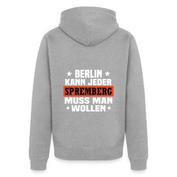 Spremberg - Unisex Premium Bio Zip Hoodie - Grau meliert - Hinten - Nico (187cm)