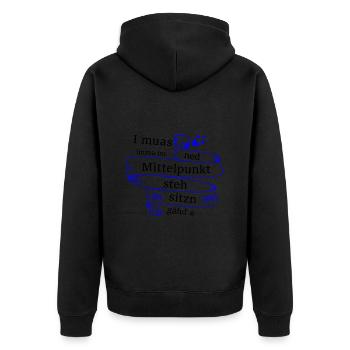 Im Mittelpunkt stehn - bayerischer Spruch - Unisex Premium Bio Zip Hoodie - Schwarz - Hinten - Nico (187cm)