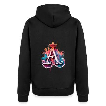Graffiti Buchstabe A bunt mit Krone - Unisex Premium Bio Zip Hoodie - Schwarz - Hinten - Nico (187cm)