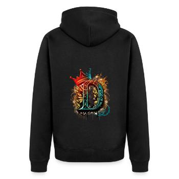 Buchstabe D als cooles Graffiti mit Krone 👑 - Unisex Premium Bio Zip Hoodie - Schwarz - Hinten - Nico (187cm)