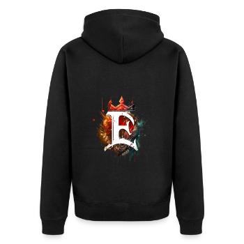 Cooler Graffiti Buchstabe E bunt mit Krone 👑 - Unisex Premium Bio Zip Hoodie - Schwarz - Hinten - Nico (187cm)