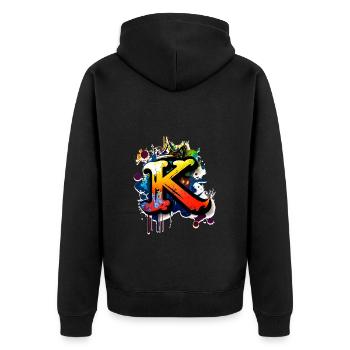Graffiti Buchstabe K mit Krone 👑 - Unisex Premium Bio Zip Hoodie - Schwarz - Hinten - Nico (187cm)