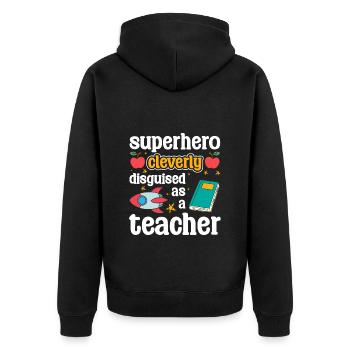 Alltag Umhang Superkräfte - Unisex Premium Bio Zip Hoodie - Schwarz - Hinten - Nico (187cm)