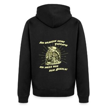 Angeln Angel Therapie - Unisex Premium Bio Zip Hoodie - Schwarz - Hinten - Nico (187cm)