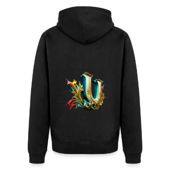 Graffiti Buchstabe U mit👑 - Unisex Premium Bio Zip Hoodie - Schwarz - Hinten - Nico (187cm)