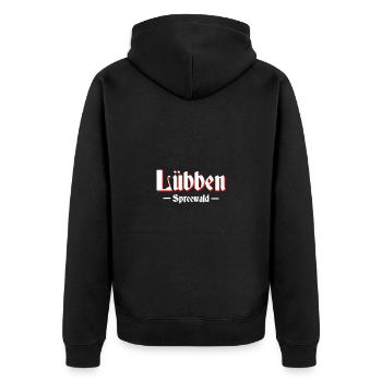 Lübben - Unisex Premium Bio Zip Hoodie - Schwarz - Hinten - Nico (187cm)