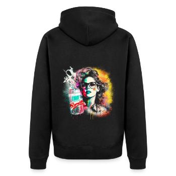 Retro 80s Woman mit Airbrush Details, Getränkedose - Unisex Premium Bio Zip Hoodie - Schwarz - Hinten - Nico (187cm)
