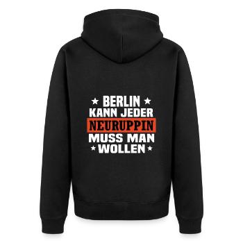 Neuruppin - Unisex Premium Bio Zip Hoodie - Schwarz - Hinten - Nico (187cm)