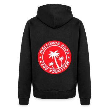 Mallorca 2023 Palme - Unisex Premium Bio Zip Hoodie - Schwarz - Hinten - Nico (187cm)