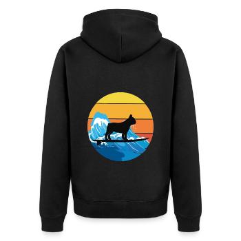 French bulldog Owner Dog Surfing Retro Vintage - Unisex Premium Organic Zip Hoodie - black - Back - Nico (187cm)