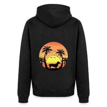 Dackelbesitzer Beach Sunset Palmen - Unisex Premium Bio Zip Hoodie - Schwarz - Hinten - Nico (187cm)
