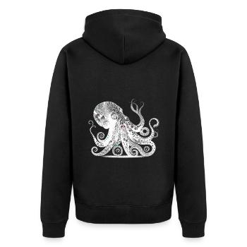 Cool octopus design with Aztec pattern - Unisex Premium Organic Zip Hoodie - black - Back - Nico (187cm)