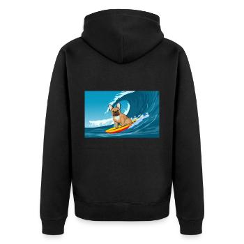 Französische Bulldogge Besitzer Beach Hund Surfing Surfbrett - Unisex Premium Bio Zip Hoodie - Schwarz - Hinten - Nico (187cm)