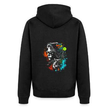 Catlady Katzenfrau im coolen Retro Style - Unisex Premium Bio Zip Hoodie - Schwarz - Hinten - Nico (187cm)