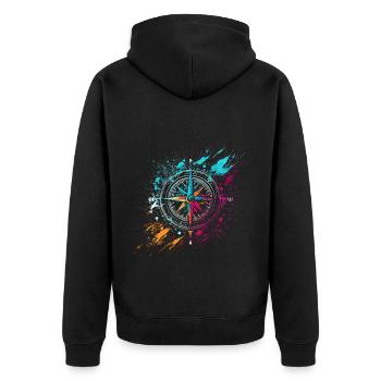 Bunter Airbrush Graffiti Kompass - Unisex Premium Bio Zip Hoodie - Schwarz - Hinten - Nico (187cm)