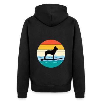 Boston terrier Propriétaire Chien Surf Sea Waves - Veste à capuche bio Premium Unisexe - noir - Dos - Nico (187cm)