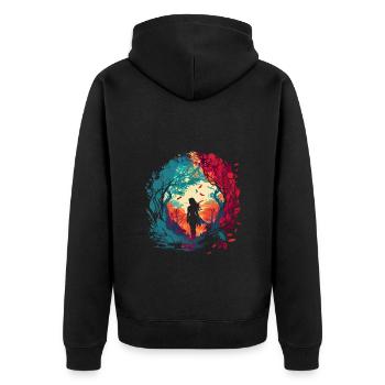 Frau als feenhafter Waldgeist Aquarell Airbrush - Unisex Premium Bio Zip Hoodie - Schwarz - Hinten - Nico (187cm)