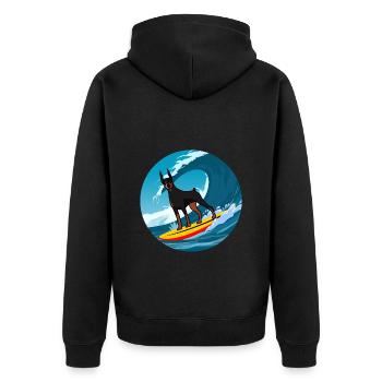 Dobermann propriétaire chien surf mer vagues - Veste à capuche bio Premium Unisexe - noir - Dos - Nico (187cm)